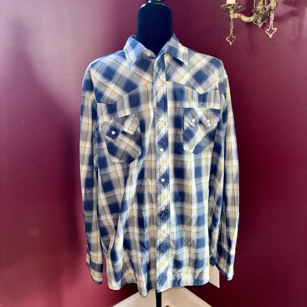 VTG 70s 80s Wrangler Western Fashion Pearl Snap Plaid Cowboy Shirt Men Sz XL